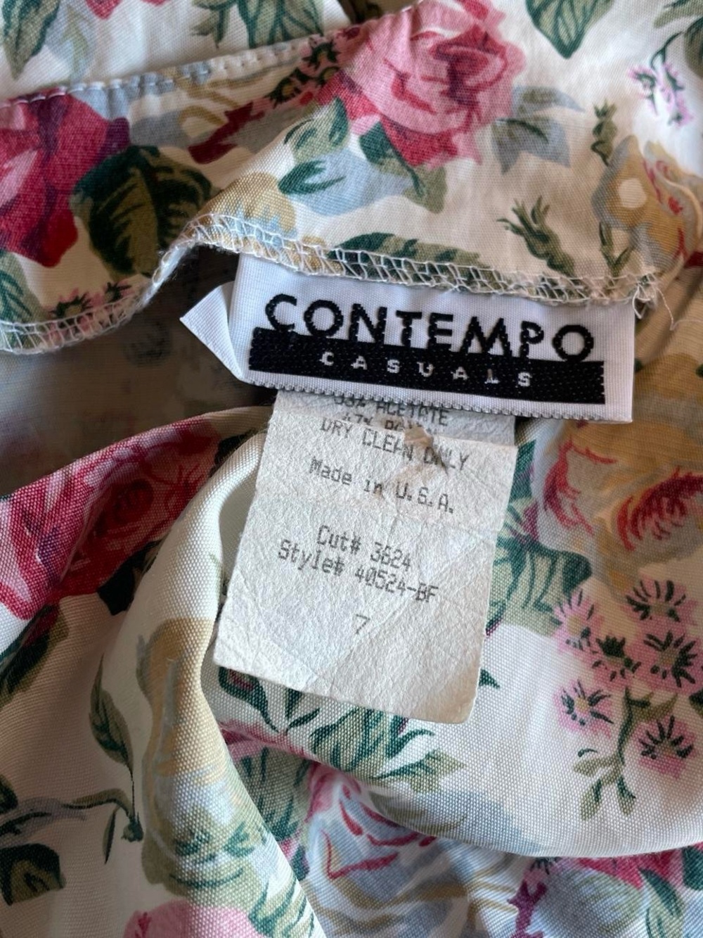 Vtg 90s Contempo Casuals Floral Mini Dress White Pink Rose Print - Picture 5 of 5